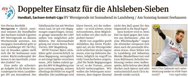 Volksstimme Vorbericht auf das Doppelspielwochenende der 1. Mannschaft